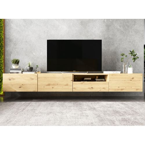 Meuble TV Enjoy Avec Tiroir Chêne Artisanal Mat 240 Cm Cadre En Métal Noir