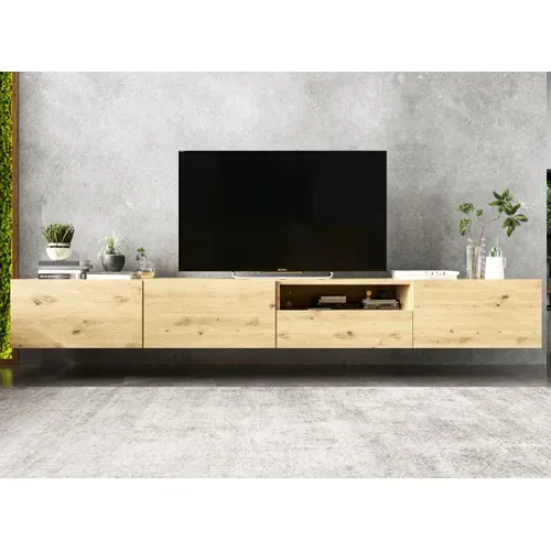 Meuble TV Enjoy Avec Tiroir Chêne Artisanal Mat 240 Cm Cadre En Métal Noir