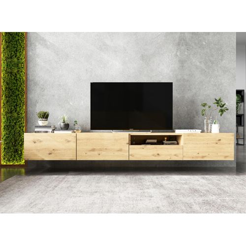 Meuble TV Enjoy Avec Tiroir Chêne Artisanal Mat 240 Cm Cadre En Métal Noir