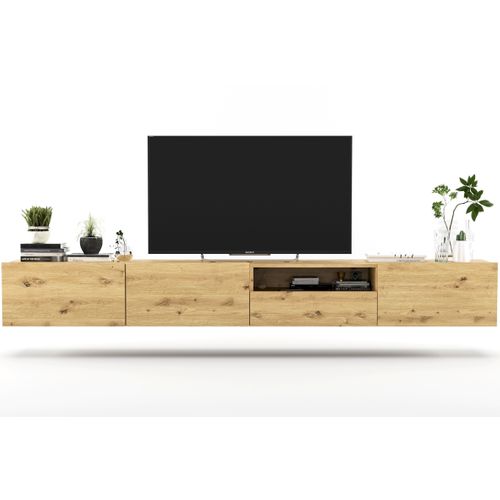 Meuble TV Enjoy Avec Tiroir Chêne Artisanal Mat 240 Cm Cadre En Métal Noir