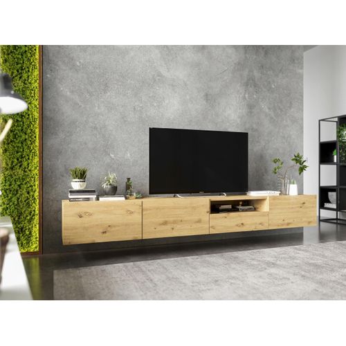 Meuble TV Enjoy Avec Tiroir Chêne Artisanal Mat 240 Cm Cadre En Métal Noir
