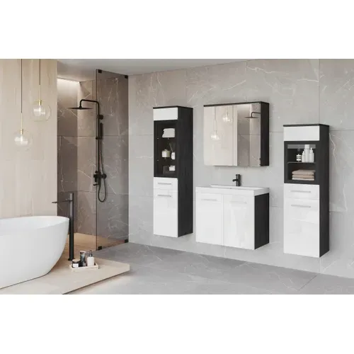 Salle De Bain Suspendue Lavabo 2 Colonnes + Armoire Miroir Matera Mat / Blanc Brillant