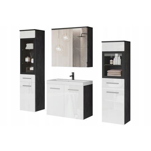 Salle De Bain Suspendue Lavabo 2 Colonnes + Armoire Miroir Matera Mat / Blanc Brillant
