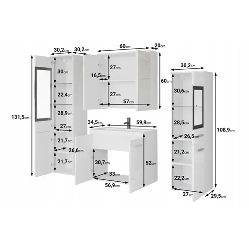 Salle De Bain Suspendue Lavabo 2 Colonnes + Armoire Miroir Matera Mat / Blanc Brillant