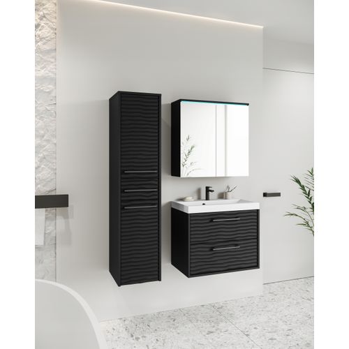 Salle De Bain Suspendue Lavabo Miroir Colonne Mdf Noir Mat