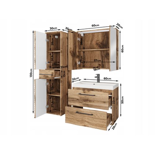 Salle De Bain Suspendue Lavabo Miroir Colonne Mdf Noir Mat
