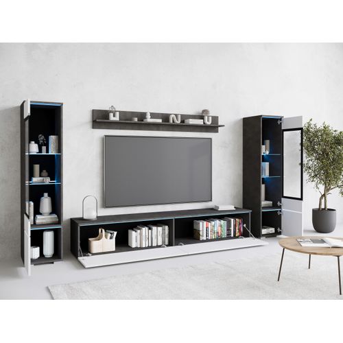 Ensemble Salon 4 éléments: TV 180 + 2 Vitrines + étagère, Matera / Blanc Brillant