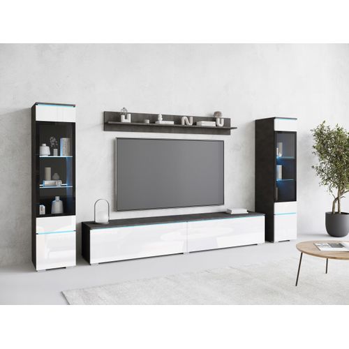Ensemble Salon 4 éléments: TV 180 + 2 Vitrines + étagère, Matera / Blanc Brillant