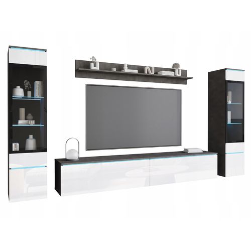 Ensemble Salon 4 éléments: TV 180 + 2 Vitrines + étagère, Matera / Blanc Brillant
