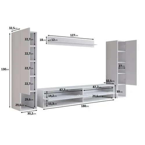 Mur TV Suspendu 180 Cm 2 Colonnes + étagère Chêne Wotan Mat