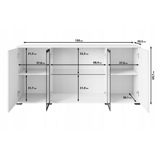 Buffet 150 Cm Vitrine Chêne Wotan Mat / Blanc Brillant