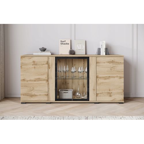 Buffet 150 Cm Vitrine Chêne Wotan Mat