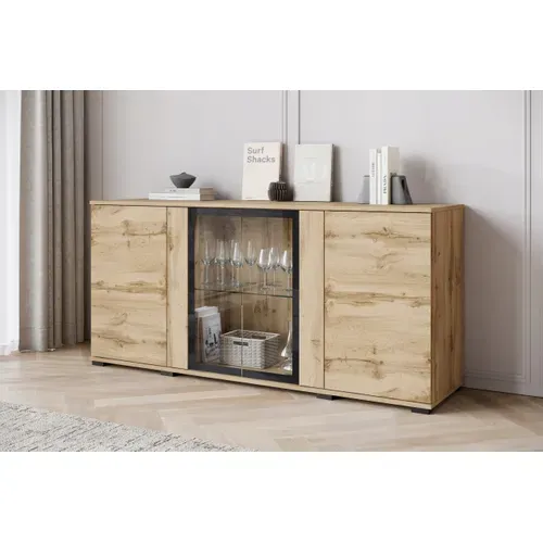 Buffet 150 Cm Vitrine Chêne Wotan Mat