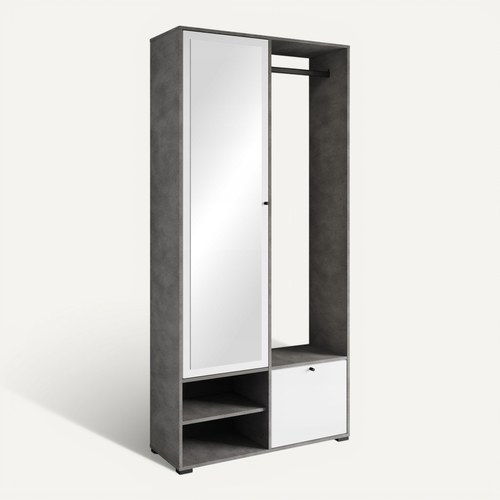 Armoire Entrée 90 Cm Miroir étagères Tringle Matera / Blanc Mat