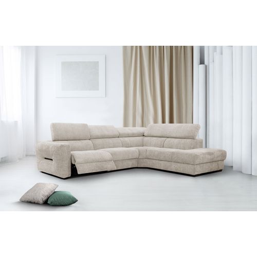 Canapé D'angle Droit Calvera 5 Places Avec Un Relax Électrique Tissu Beige