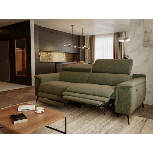 Canapé Droit Fiero 3 Places Avec 2 Relax  électriques Tissu Vert