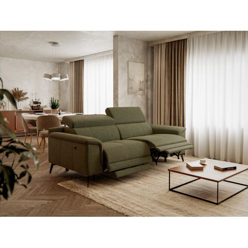 Canapé Droit Fiero 3 Places Avec 2 Relax  électriques Tissu Vert