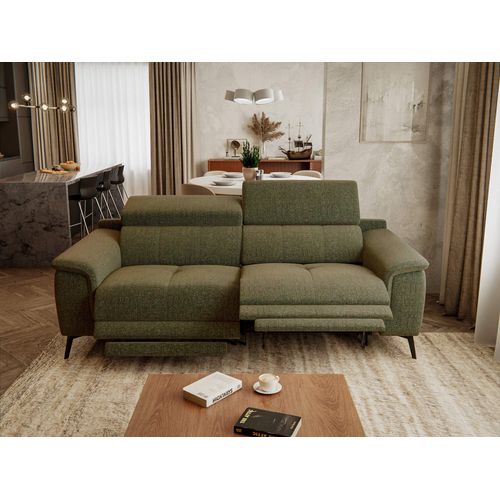 Canapé Droit Fiero 3 Places Avec 2 Relax  électriques Tissu Vert