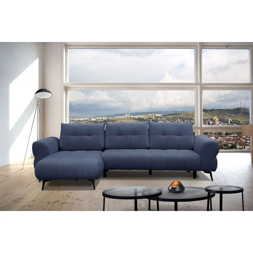 Canapé D'angle Gauche Salvini 4 Places Tissu Bleu Foncé