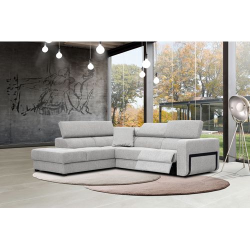 Canapé D'angle Gauche Bergo 5places Relax électrique Tissu Beige Clair Un Coussin Déco
