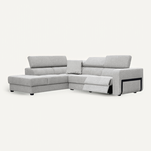 Canapé D'angle Gauche Bergo 5places Relax électrique Tissu Beige Clair Un Coussin Déco