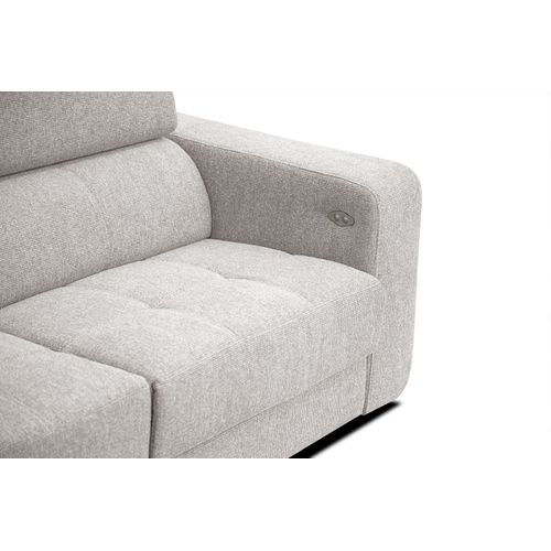 Canapé D'angle Gauche Bergo 5places Relax électrique Tissu Beige Clair Un Coussin Déco