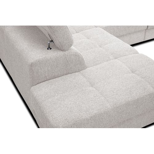 Canapé D'angle Gauche Bergo 5places Relax électrique Tissu Beige Clair Un Coussin Déco