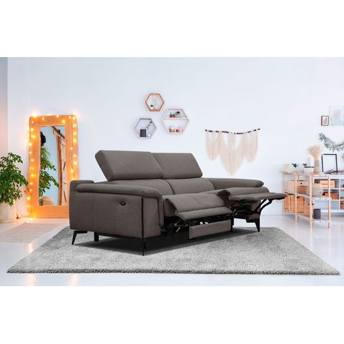 Canapé Droit 3 Places Avec 2 Relax Électriques Tissu Marron - Matera