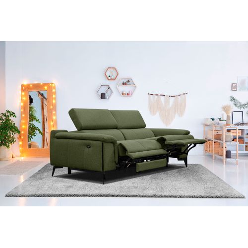 Canapé Droit 3 Places Avec 2 Relax électriques Tissu Vert - Matera