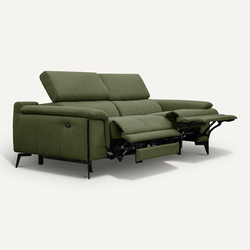 Canapé Droit 3 Places Avec 2 Relax électriques Tissu Vert - Matera
