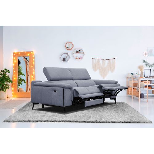 Canapé Droit 3 Places Avec 2 Relax électriques Tissu Bleu Jeans - Matera