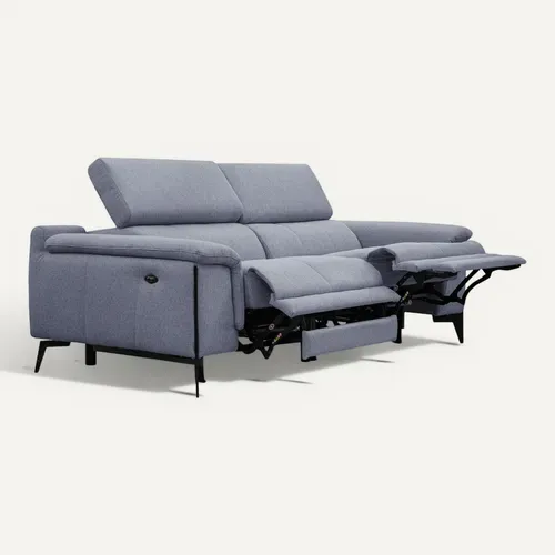 Canapé Droit 3 Places Avec 2 Relax électriques Tissu Bleu Jeans - Matera