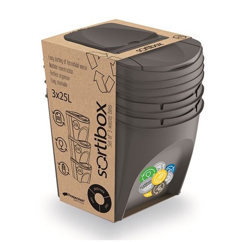 Set 3 Poubelles De Recyclage Avec Capacité De 75 Litres En Gris