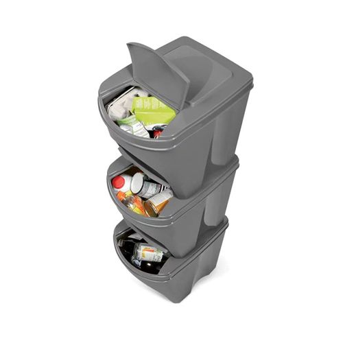 Set 3 Poubelles De Recyclage Avec Capacité De 75 Litres En Gris