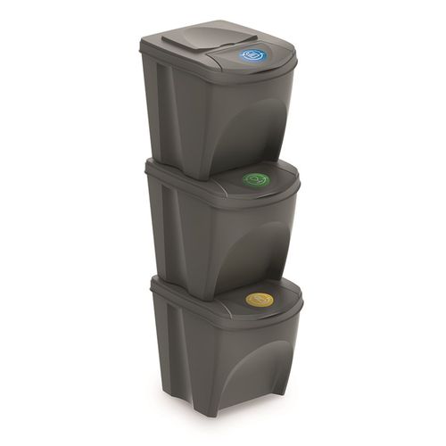 Set 3 Poubelles De Recyclage Avec Capacité De 75 Litres En Gris