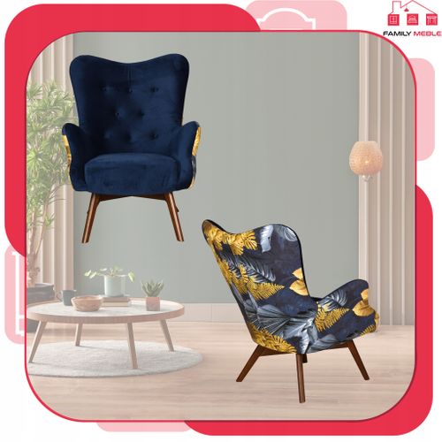 Fauteuil Scandinave à Oreilles Luna Print Duo Pour Le Salon, Bleu
