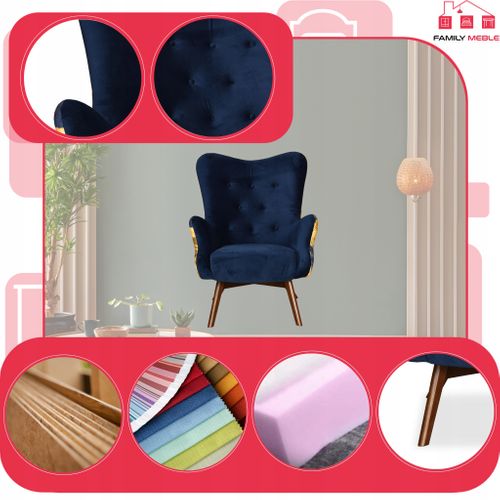 Fauteuil Scandinave à Oreilles Luna Print Duo Pour Le Salon, Bleu