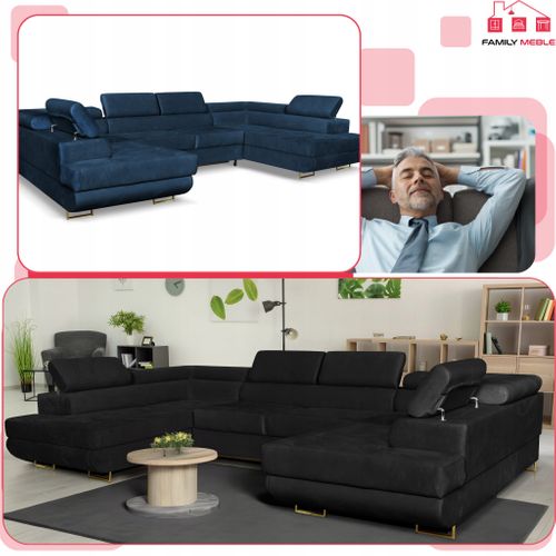 Canapé D'angle Convertible - Family - Bosso - Bleu/bleu Marine - Convertible - Réf 8322