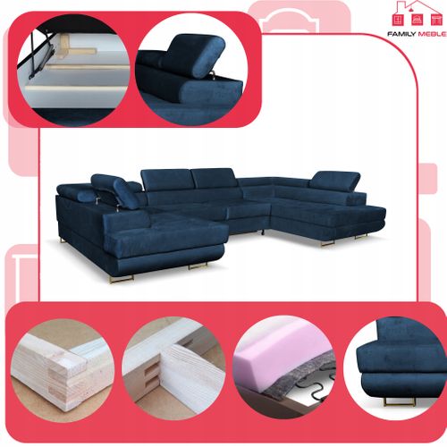 Canapé D'angle Convertible - Family - Bosso - Bleu/bleu Marine - Convertible - Réf 8322