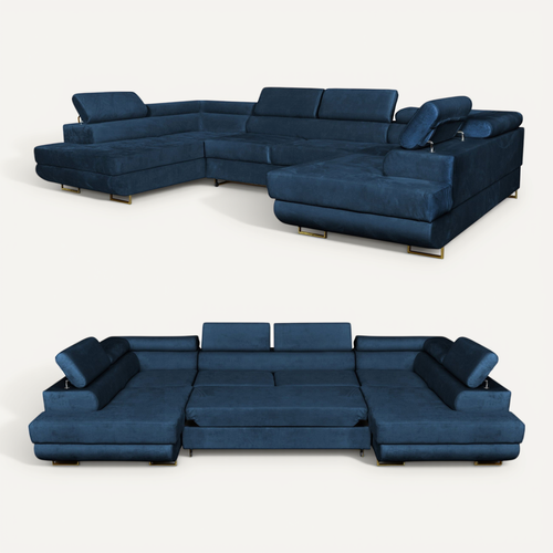 Canapé D'angle Convertible - Family - Bosso - Bleu/bleu Marine - Convertible - Réf 8322