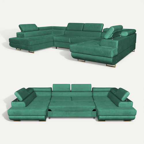 Canapé D'angle Convertible - Family - Bosso - Vert/blanc - Convertible