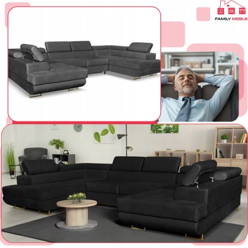 Canapé D'angle Convertible - Family - Bosso - Gris/noir - Convertible