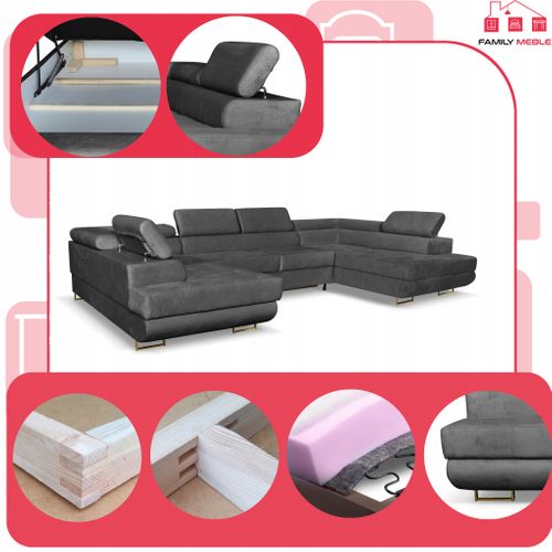 Canapé D'angle Convertible - Family - Bosso - Gris/noir - Convertible