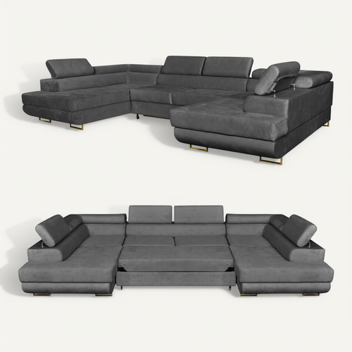 Canapé D'angle Convertible - Family - Bosso - Gris/noir - Convertible