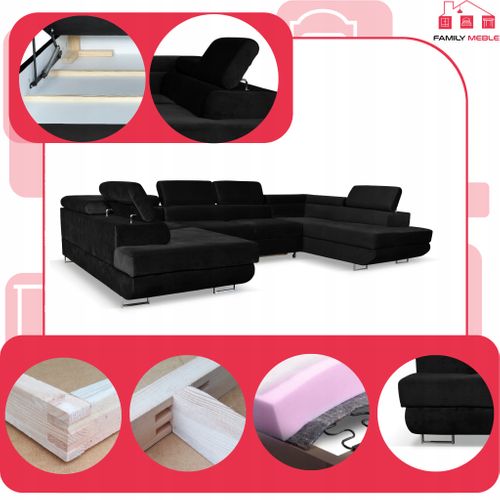 Canapé D'angle Convertible - Family - Bosso - Noir/blanc - Convertible - New Velo 107