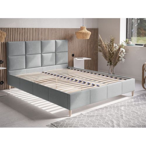 Lit Double Velours Noir Chesterfield 160x200cm Avec Tête De Lit Haute – Palazzo INT