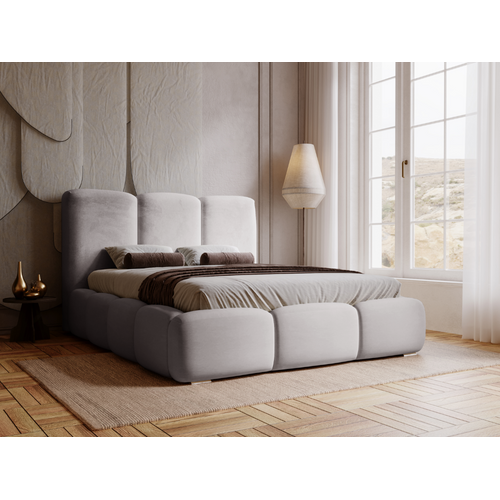 Lit Bubble 160x200 GRAINGOLD Avec Coffre Rangement - Tête De Lit Capitonnée Velours, Sommier Lattes Inclus | Lit Double Design Moderne - 7