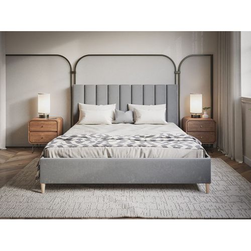 Lit Capitonné Avec Tête De Lit Haute 160x200 Cm Lit Double Trio Velours