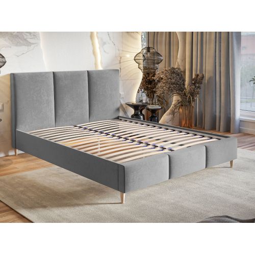 Lit Double 160x200 Cm Capitonné Velours Chesterfield Noir - Avec Tête De Lit Haute 200 Cm