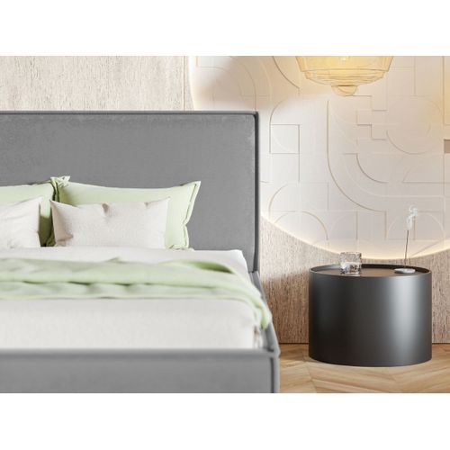 Lit Double en Velours Beige 160 x 200 cm avec Haute Tête de Lit Chesterfield Lubbon